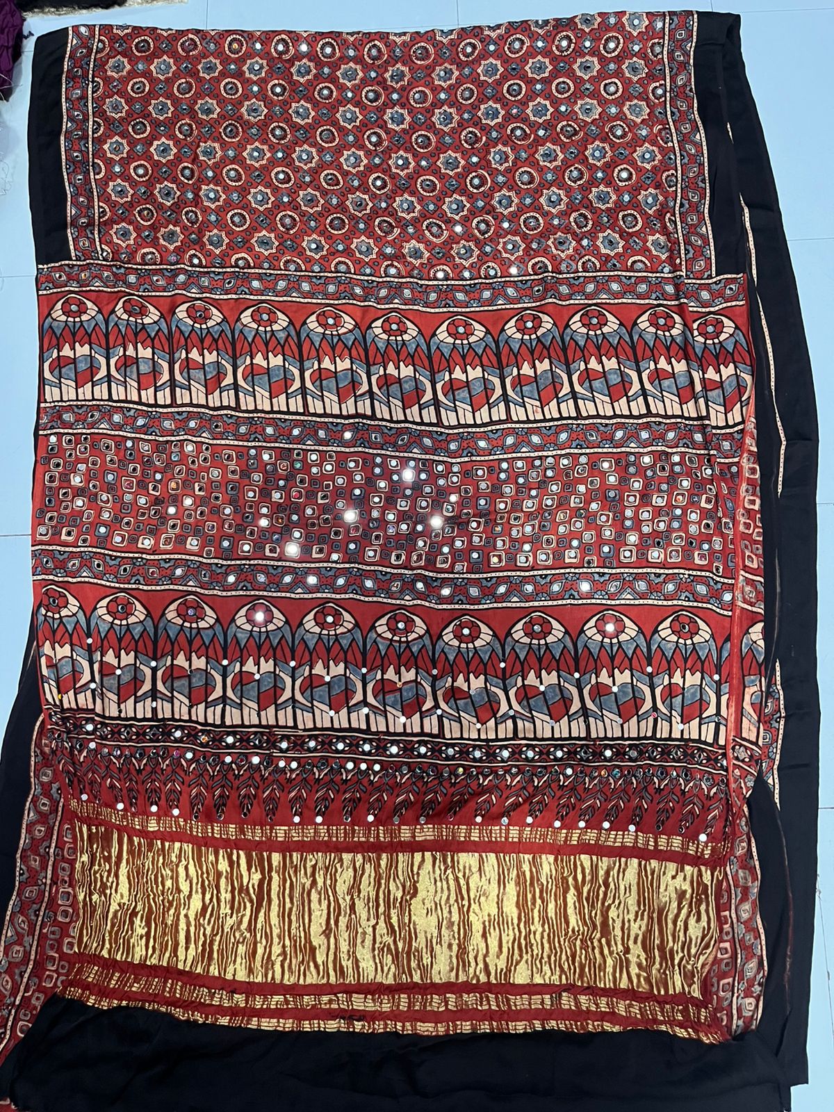 Ajrak Mirror Work-Brick Red