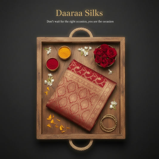 Banarasi Saree – Blood Red with Jangla Kathan Weave