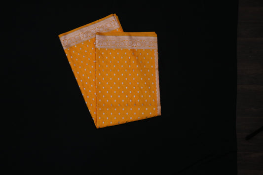 Banarasi Saree-Mustard yellow small silver Buttas