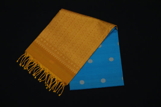Kanchi Soft Silk Saree – Turquoise Blue with Mustard Border