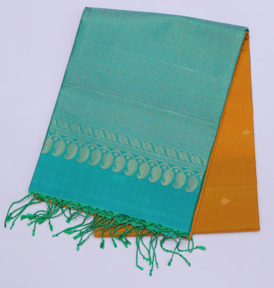 Kanchi Soft Silk Saree – Mustard Yellow Body with Teal Green Border
