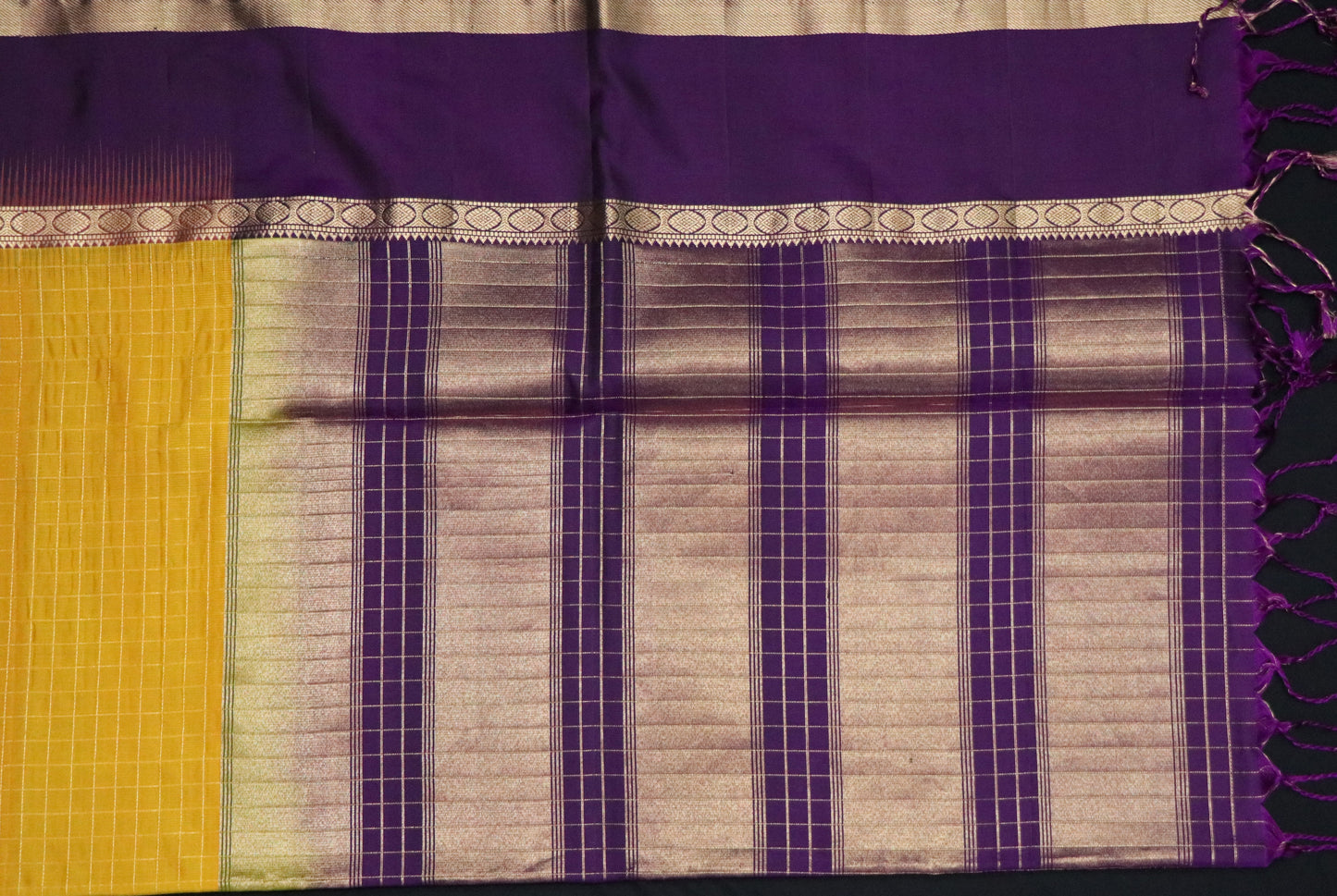 Soft Silk-Body-Mustard Yellow-Pallu-Deep Royal Purple