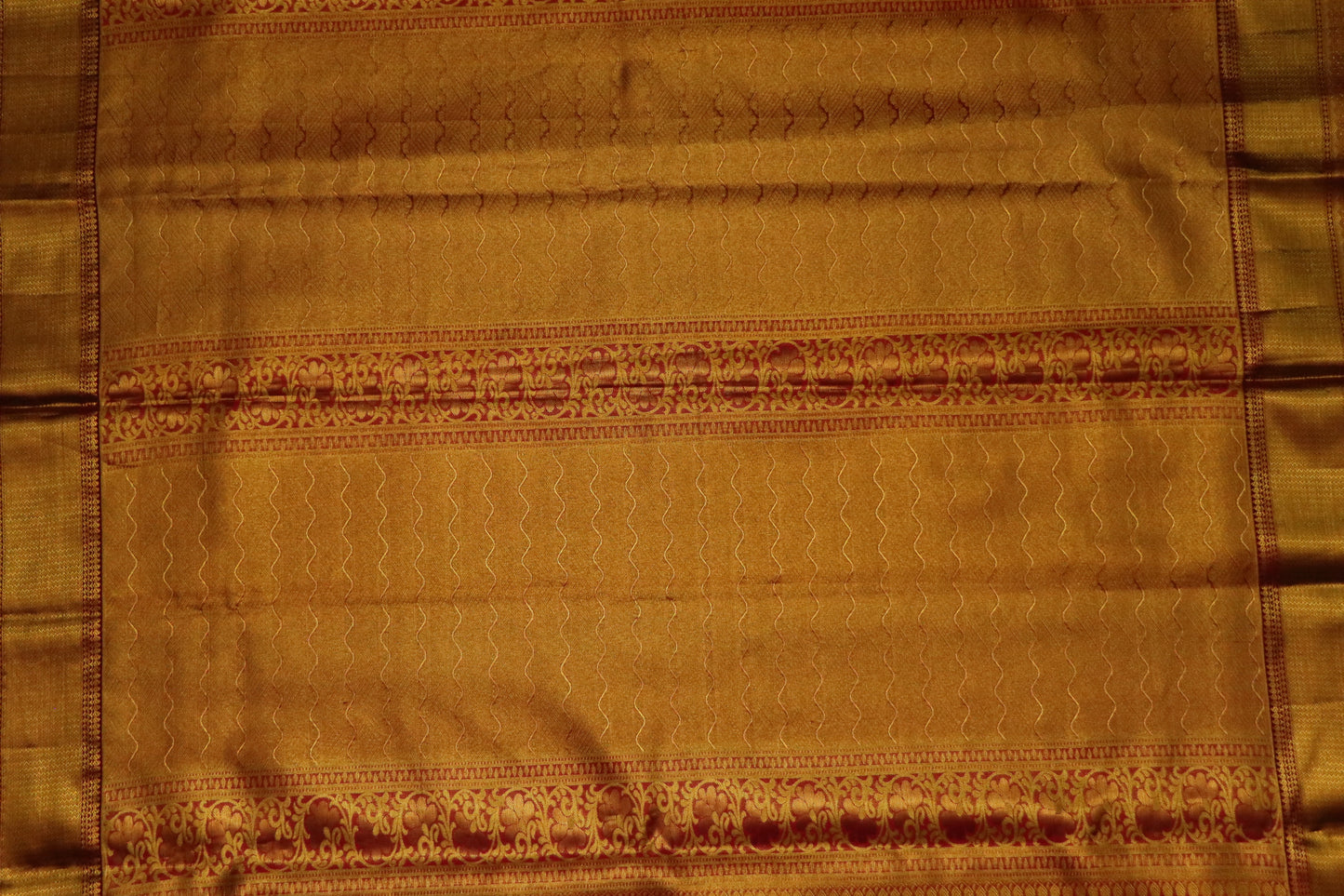 Kanchi Silk-Body-Warm golden mustard-Deep Border-Maroon with heavy antique gold zari