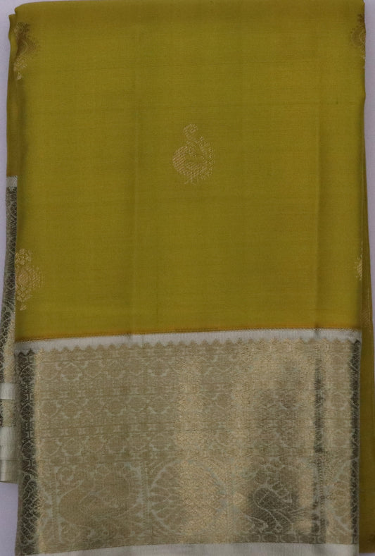 Kanchi Soft Silk Saree – Soft Olive Green with Mustard Undertones
