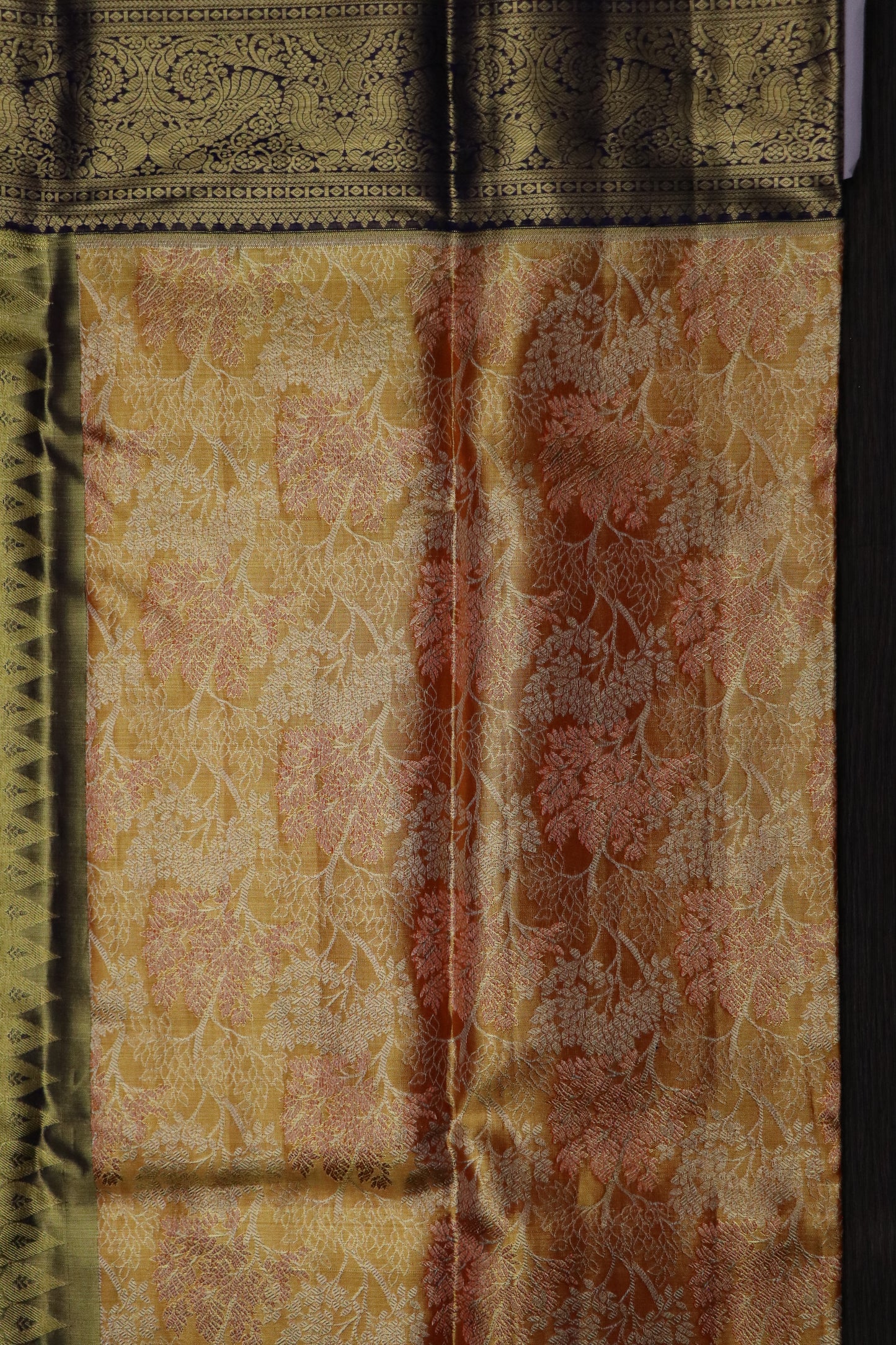 Kanchi Silk -Body-Mustard–gold with honey and amber undertones-dense jacquard weave