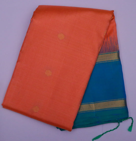 Kanchi Soft Silk Saree – Orange Body with Peacock Blue Border