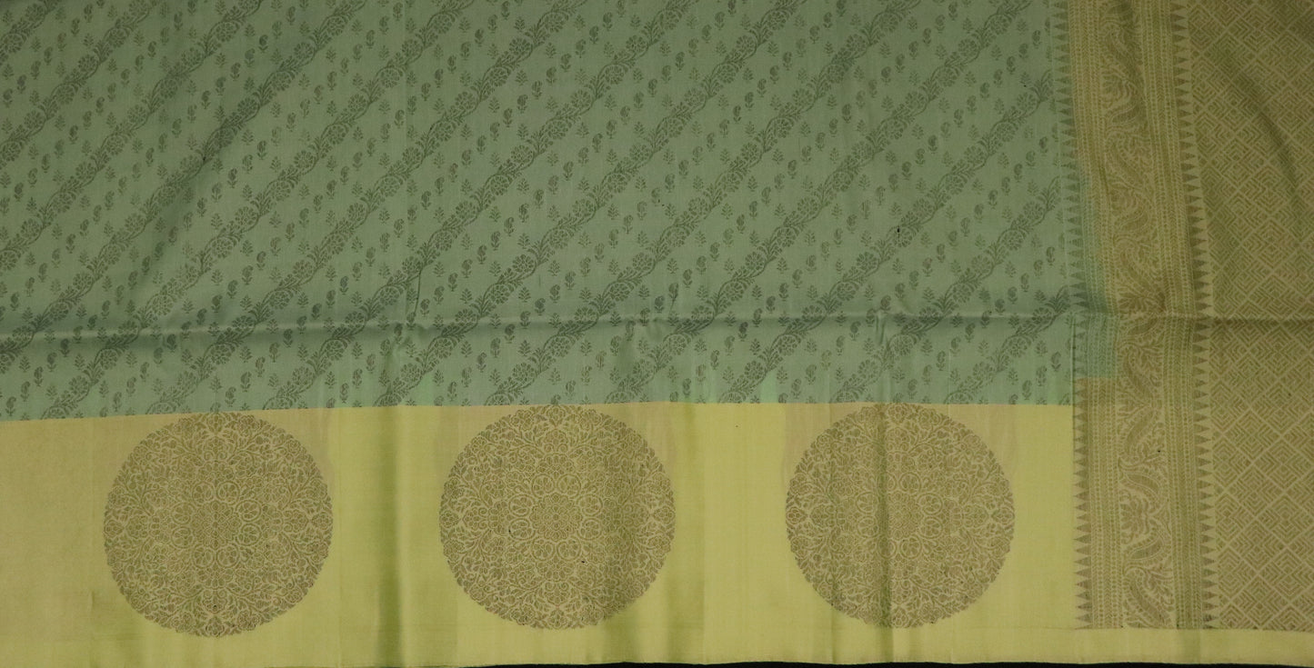 Soft silk- Body-Muted Olive Green-Border-Pista green