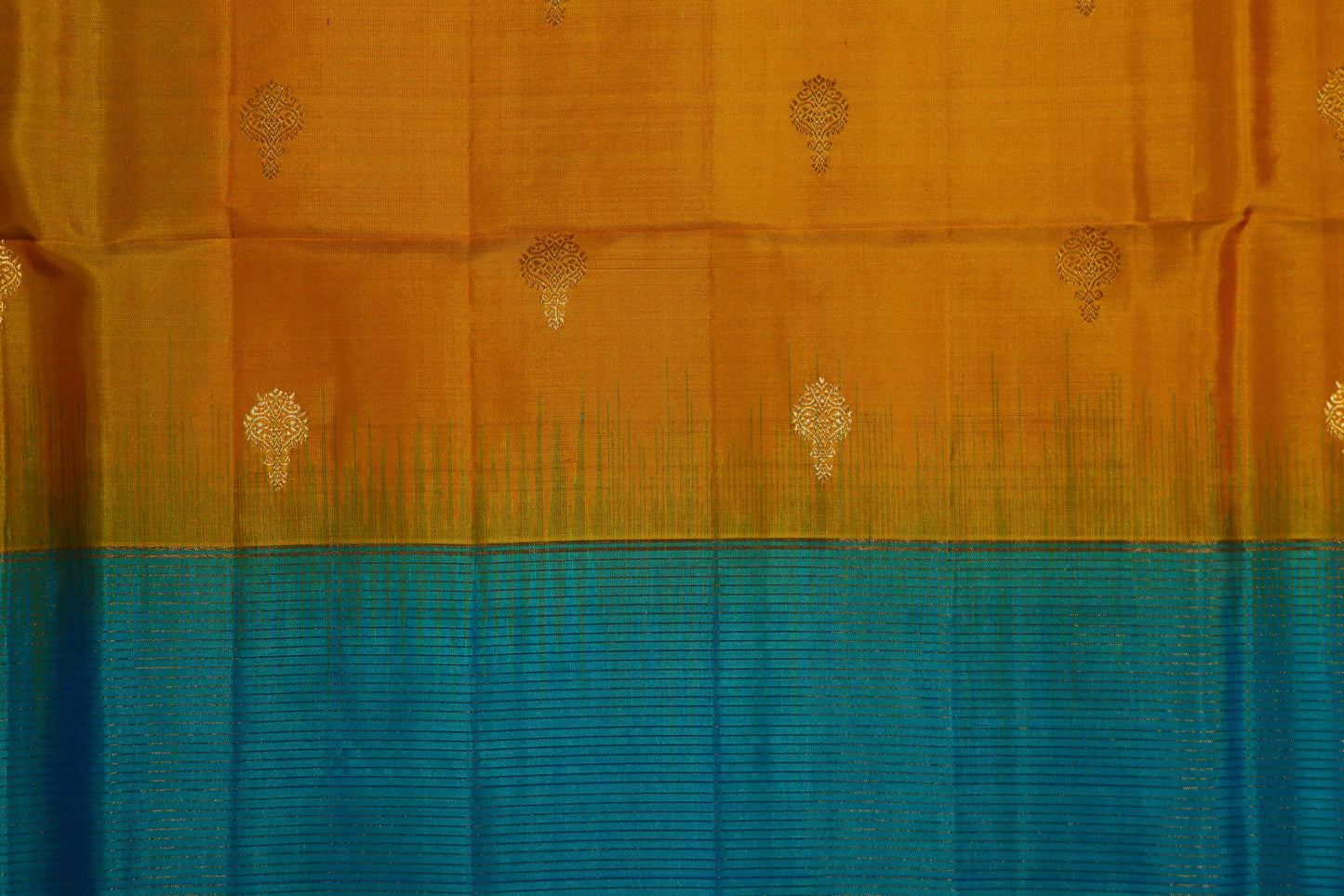 Soft Silk-Body-Teal Blue-Border-Mustard Gold