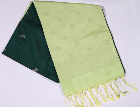 Kanchi Soft Silk Saree – Dark Green Body with Tonal Border & Pista Green Pallu