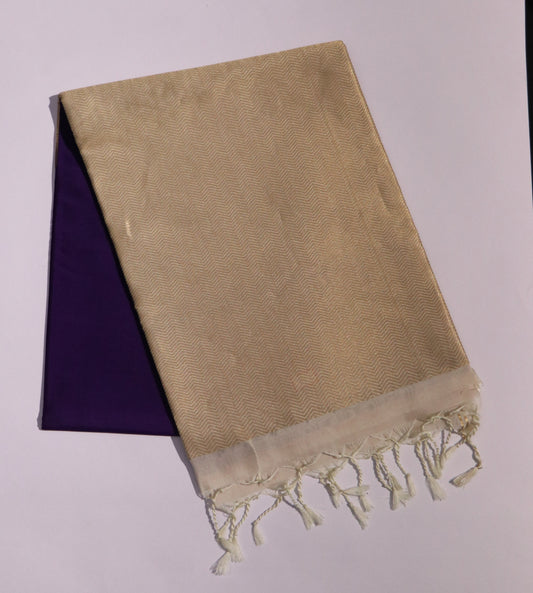 Kanchi Soft Silk Saree – Deep Royal Purple Body with Champagne Beige Border