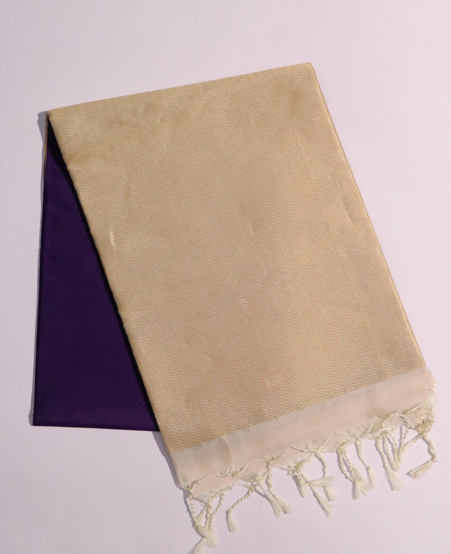 Soft Silk-Body-Deep Royal Purple-Border-Champagne Beige