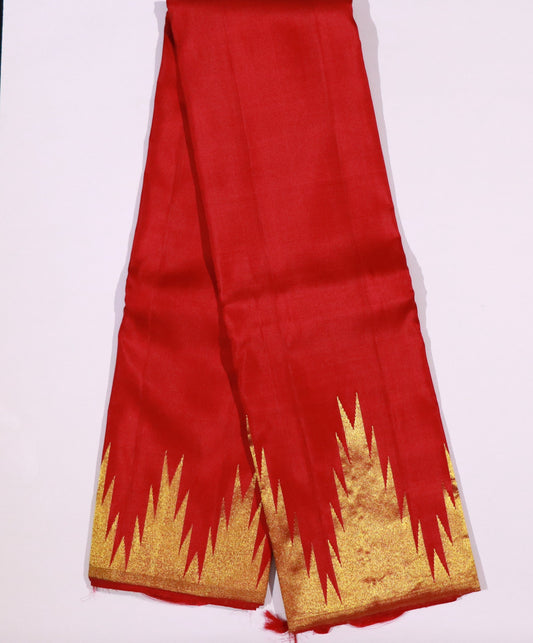 Kanchi Temple Border Silk-Body-Brick Red-Border-Temple Gold