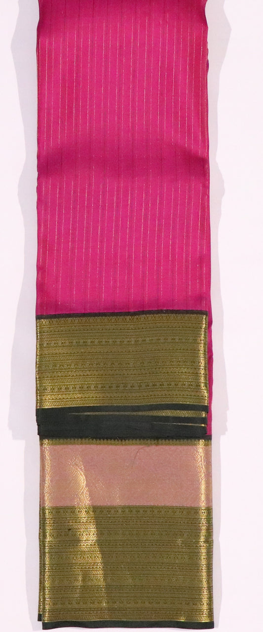 Kanchi Soft Silk Saree – Rani Pink Body with Antique Gold Zari & Dark Bottle Green Border