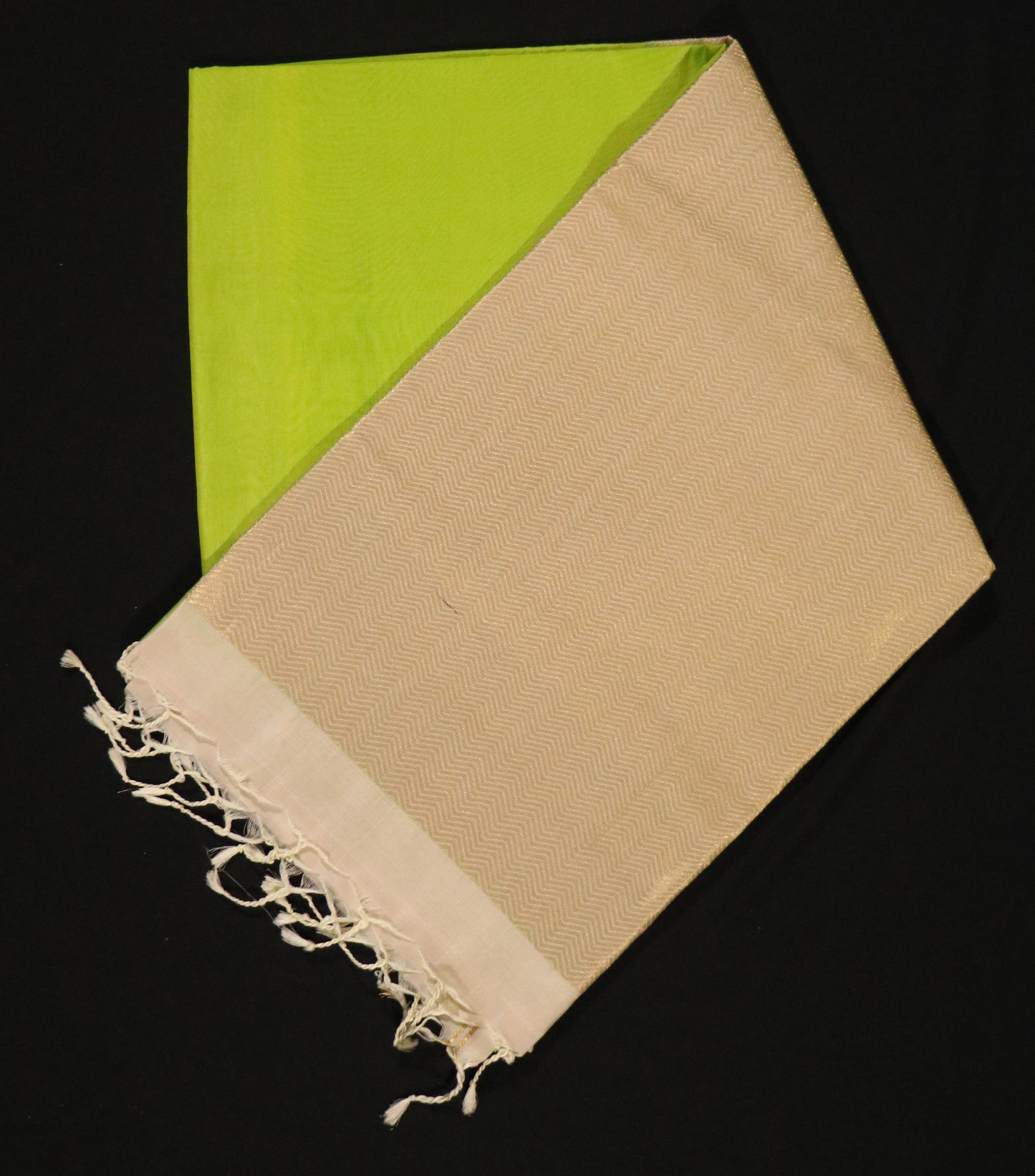 Kanchi Soft Silk Saree – Lime Green Body with Soft Beige Border