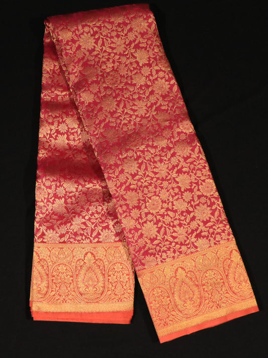 Kanchi Brocade Silk Saree – Deep Red Body with Orange Gold Border