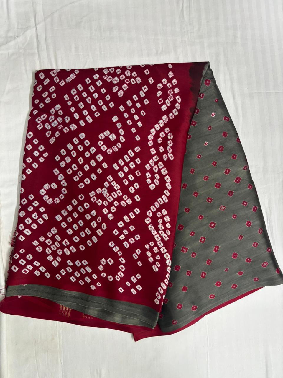 Red Bhandej- Grey Body&Red Pallu