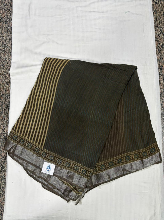 Linen Saree – Greenish Brown