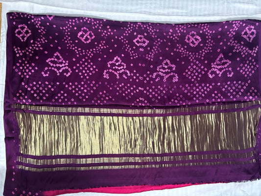 Modal Silk Red & Violet Bandhini Chakkar -Lagadi Pallu