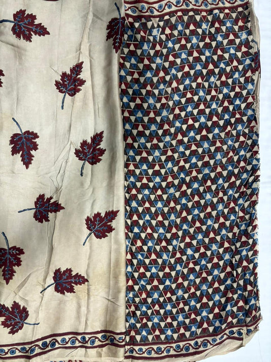 Ajrak Modal Saree – Beige