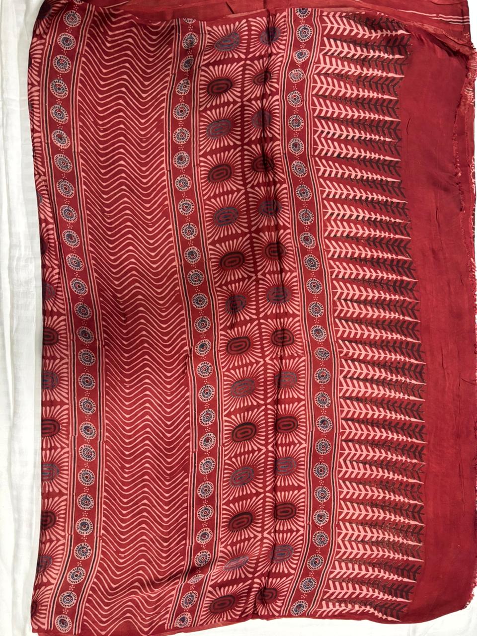 Ajrak Modal Saree - Red