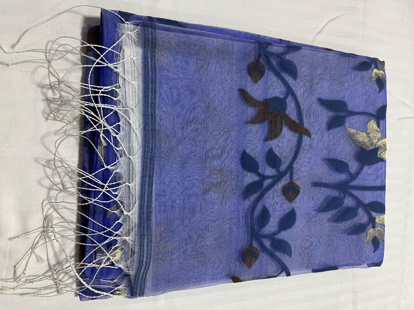 Dhaka Muslin Silk Jamdhani – Blue Floral Weave