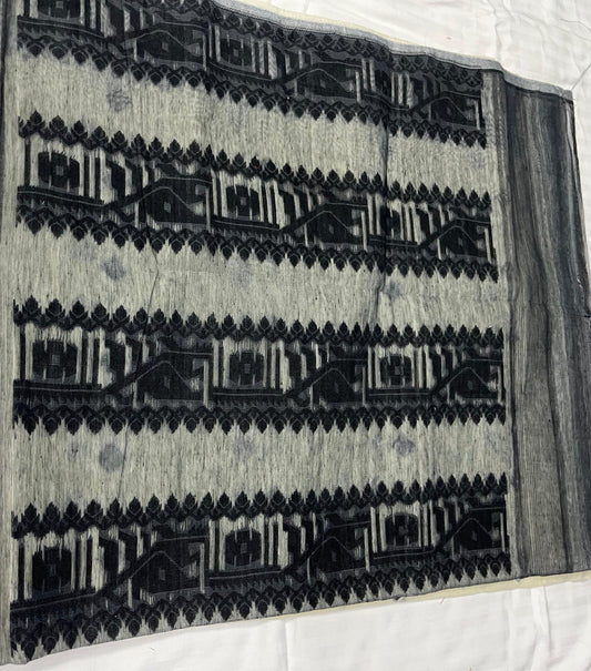 Dhaka Jamdani Saree – White with Black Butta (Without Blouse Piece)