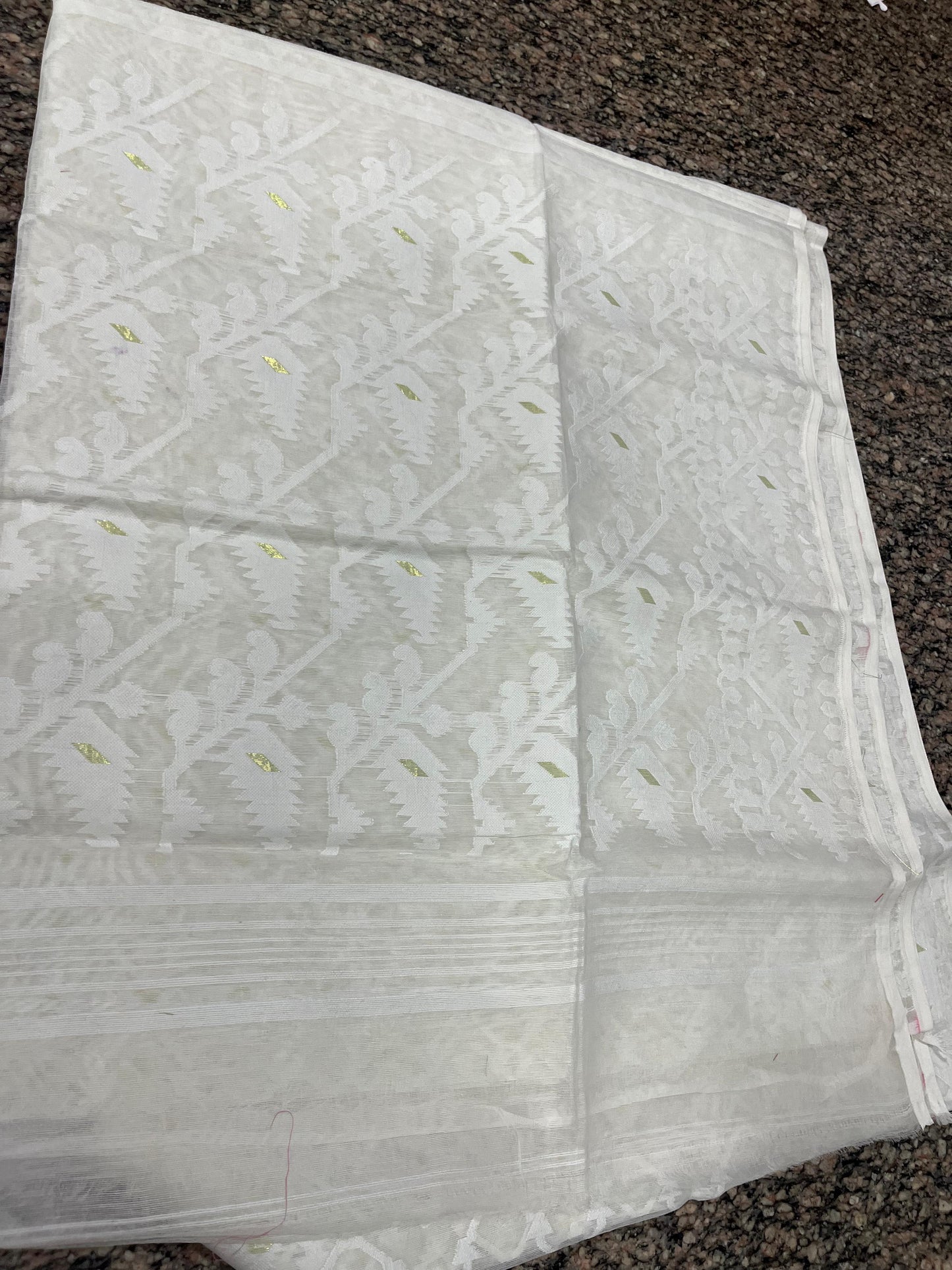 Cotton Dhaka Jamdani Saree – All-White with Woven Motifs