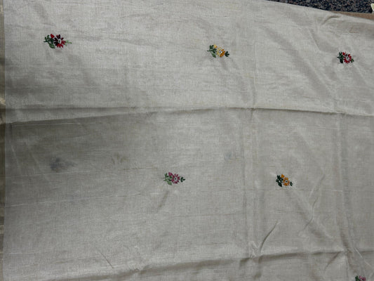 Assam Tussar Silk Saree | Kashmiri Floral Embroidery | Beige – Daaraa Silks