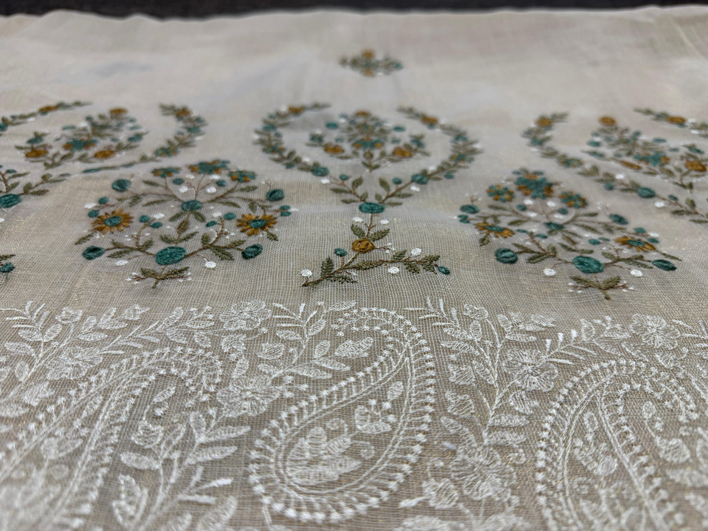 Tissue Linen Silk Saree | Natural Beige with Floral Weave