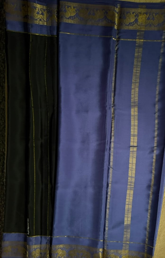 Airavatha 2D – Pure Mysore Crepe Silk Saree | Black & Blue