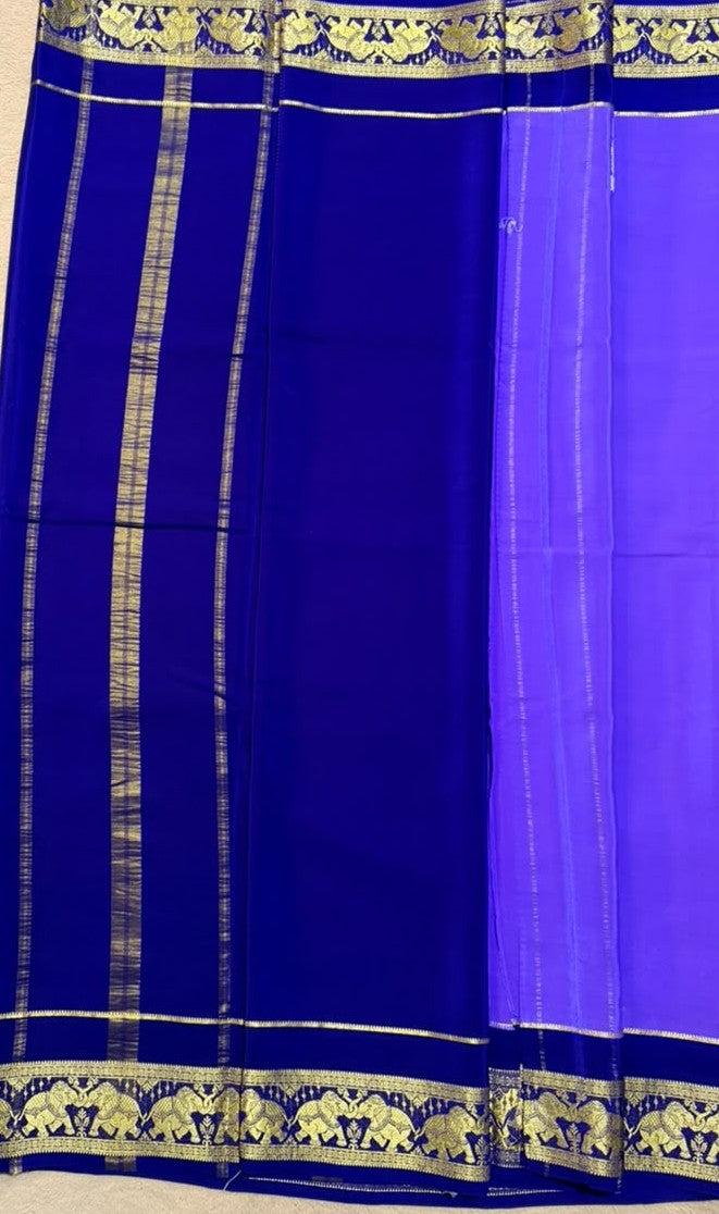 Airavatha 2D – Pure Mysore Crepe Silk Saree | Navy Blue & Dark Blue