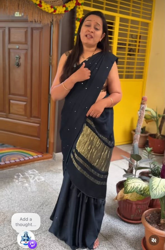 Laggadi Pallu Mirror Work Saree – Kerosine blue