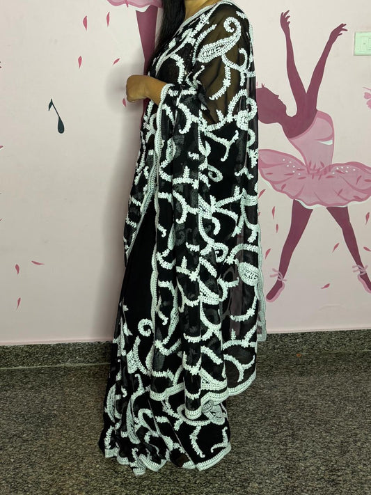 Black Chikankari Georgette Saree