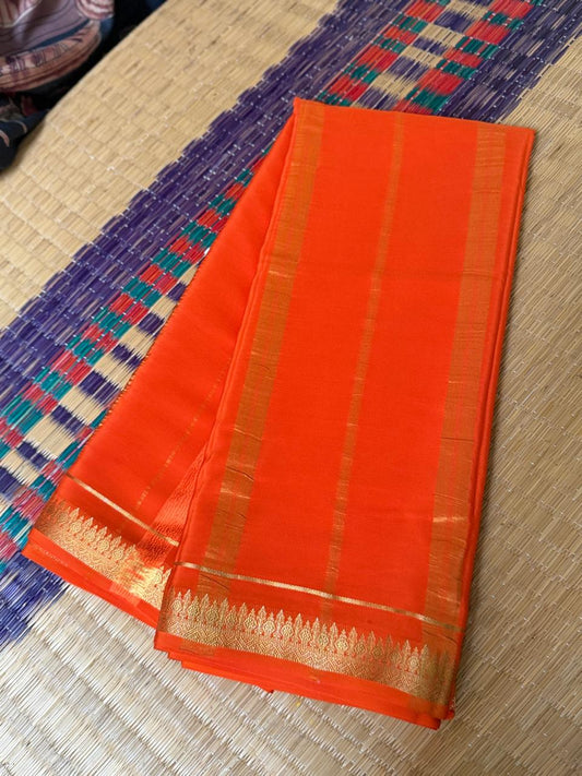 Chandrika 2D – Pure Mysore Crepe Silk Saree | Baby Pink with Rust Orange Border