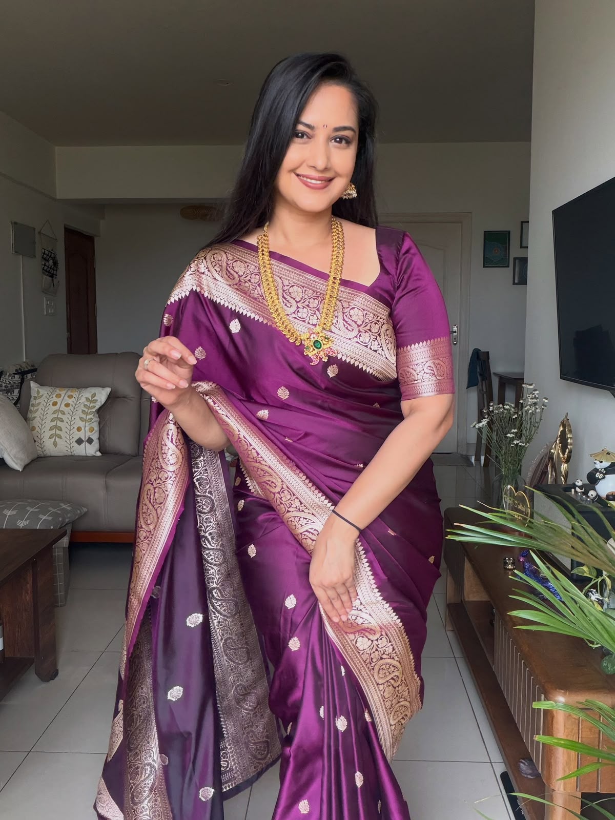 Banarasi Mashru Silk Saree – Deep Plum Zari Woven | Handloom Varanasi