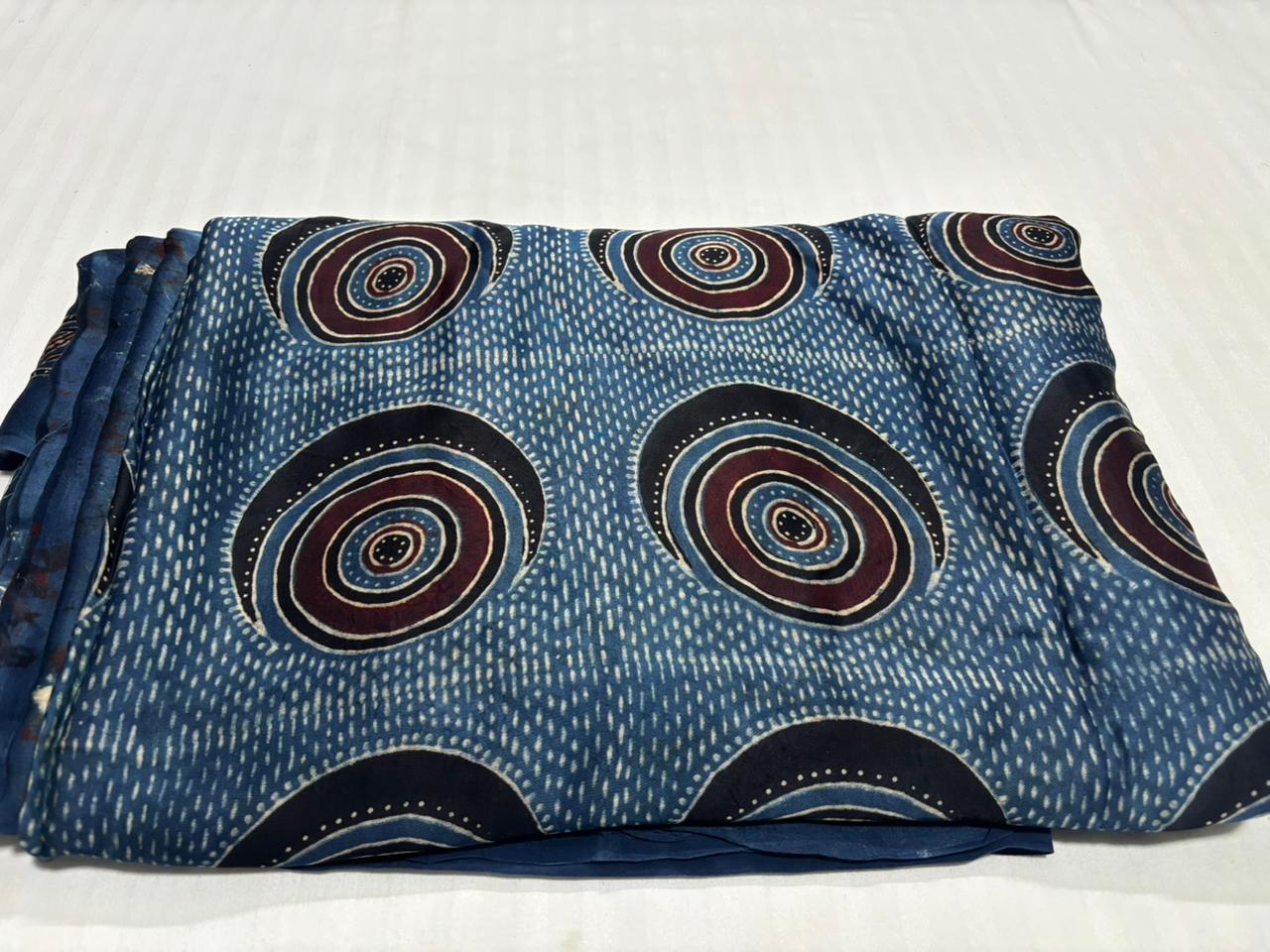 Ajrak Modal Saree - Indigo Blue