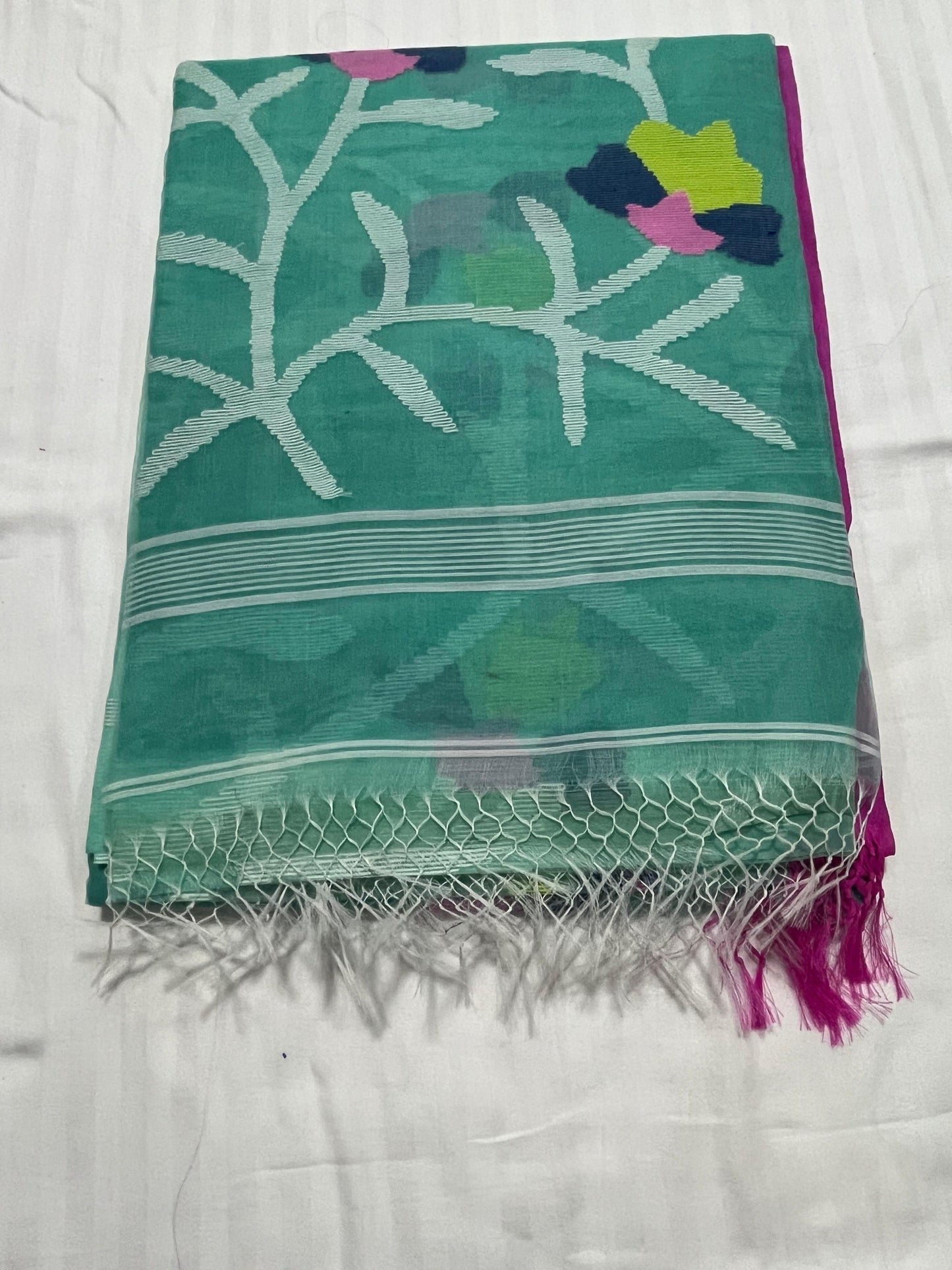 Dhaka Muslin Silk Jamdhani – Green Floral Weave