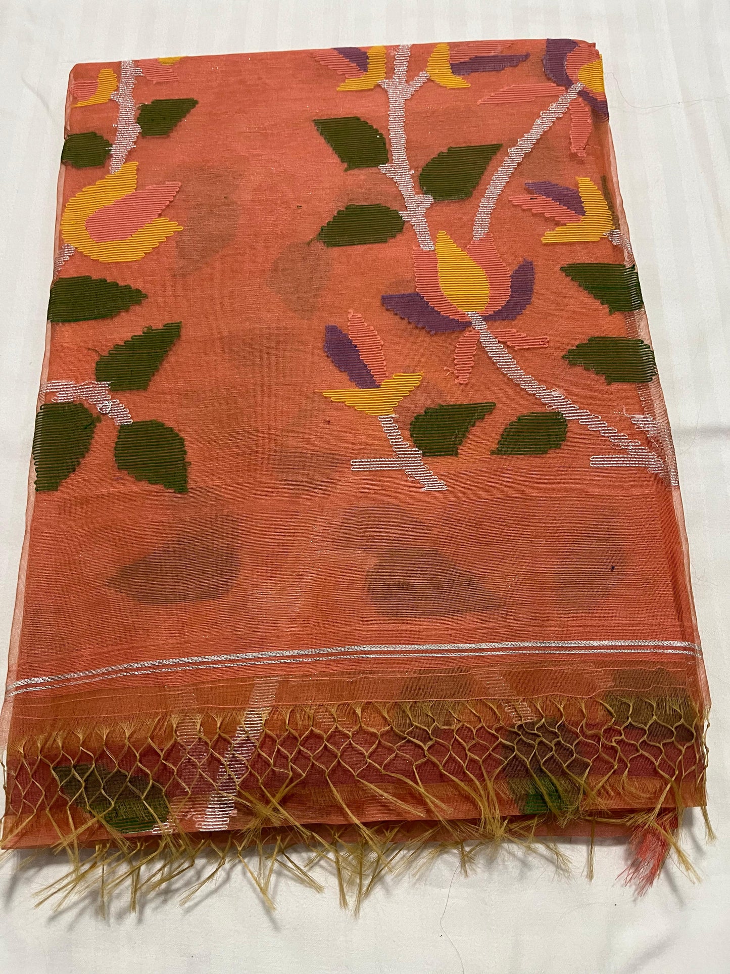 Dhaka Muslin Silk Jamdani Saree - Soft Peach with Elegant Woven Motifs