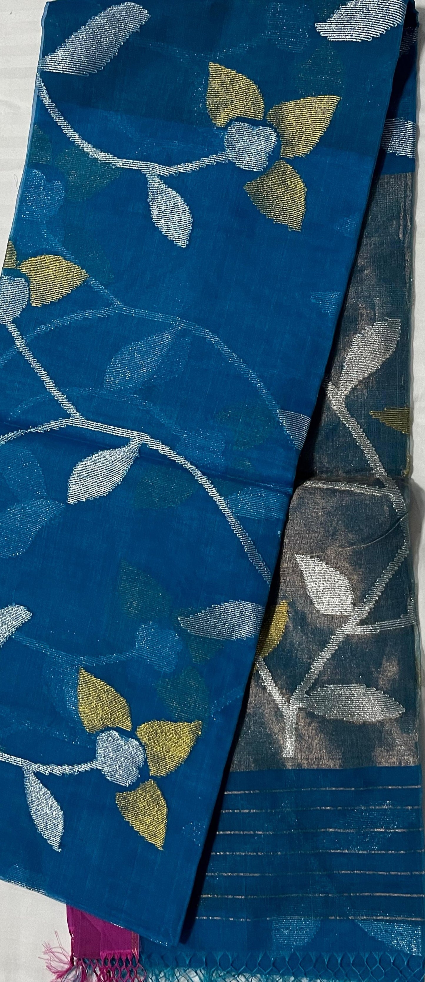 Dhaka Muslin Silk Jamdani Saree - Elegant Violet with Intricate Woven Motifs