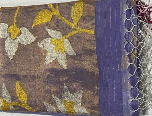 Dhaka Muslin Silk Jamdani Saree - Violet with Floral Weave