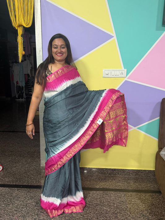 Pure Modal Natural Dye 3D Plain Saree-Grey