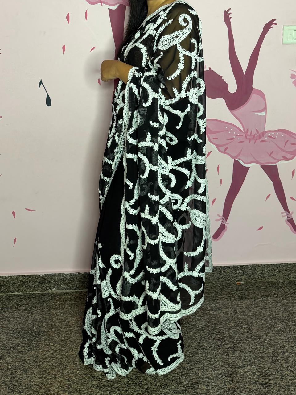 Black Chikankari Georgette Saree