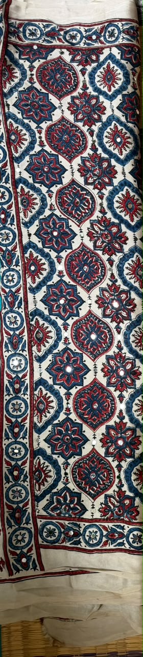 Ajrak Mirror Work Saree in Beige | Hand Block Printed | Daaraa Silks