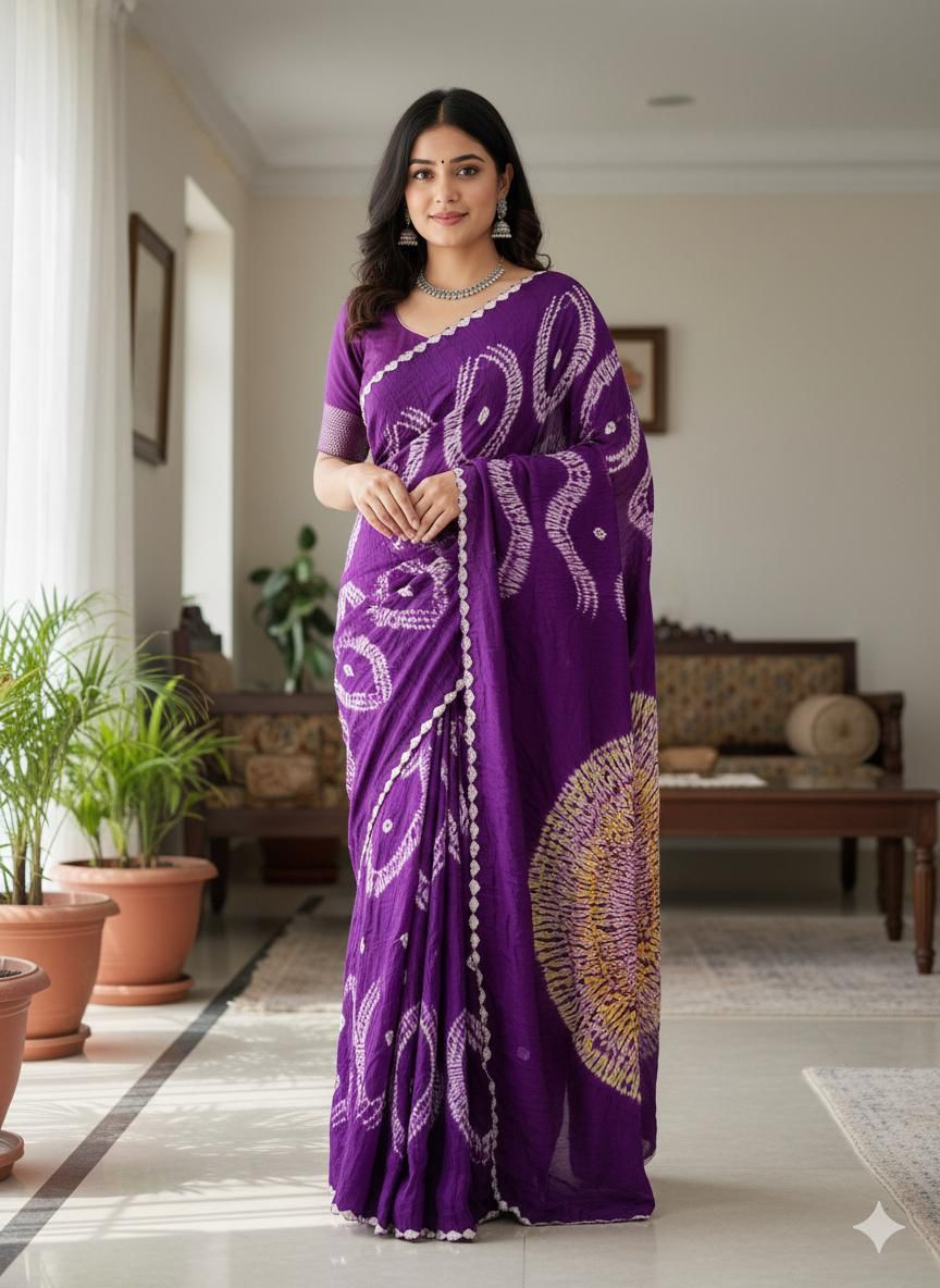 Modal_ Shibori_Bandhani_Tissue pallu_Purple