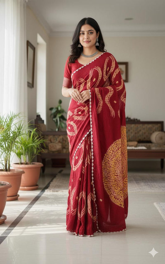 Modal_ Shibori_Bandhani_Tissue pallu_Red