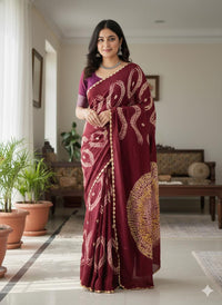 Modal Shibori Bandhani Saree with Tissue Pallu – Maroon