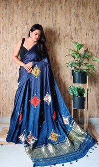 Modal Saree with Mushroo Patch – Blue