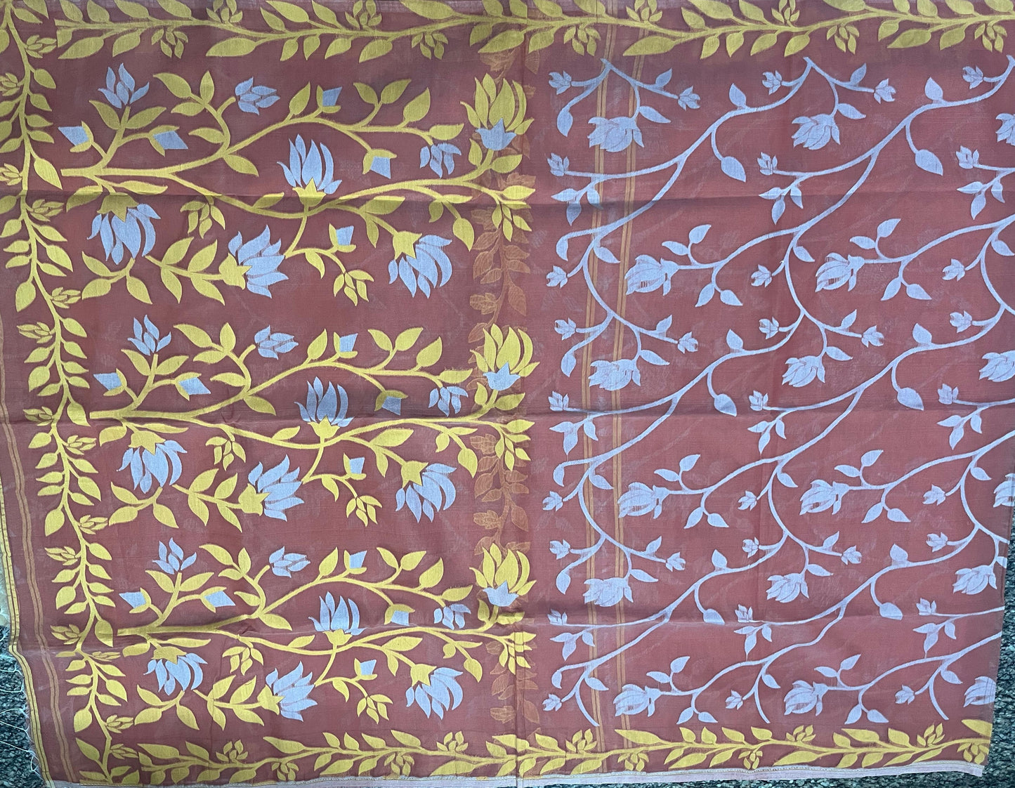 Dhaka Cotton Jamdani in Dusty Orange  with Floral Weave
