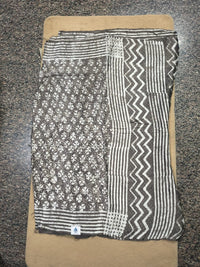 Pure Modal Dhabu Handblock Kalamkari Saree with Chikku Brown tissue Pallu
