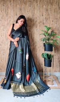 Modal Saree with Mushroo Patch – Black
